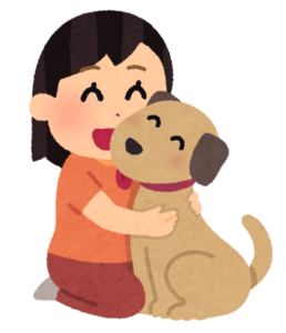 愛犬と抱き合う女性イラスト